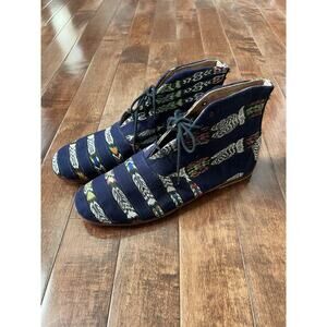 New Osborn Handmade Cotton Leather Aztec Print Shoes Boots Sz 45/US 11.5